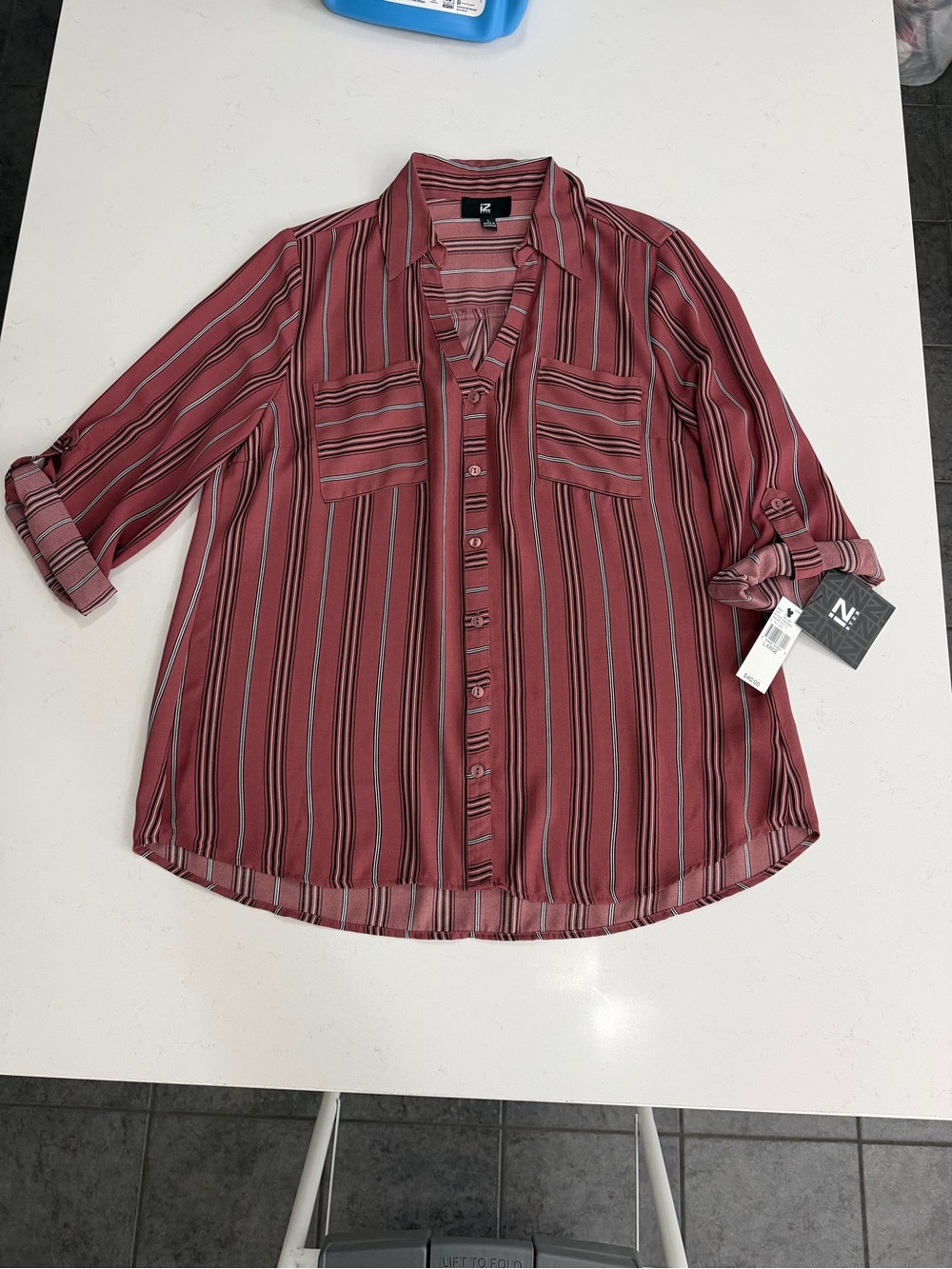 NY Collection Men's Burgundy Striped Button-Down Shirt